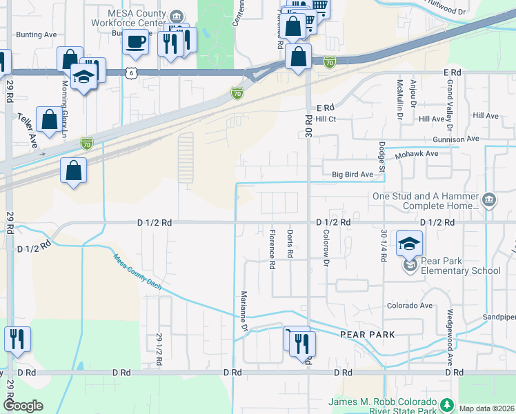 map of restaurants, bars, coffee shops, grocery stores, and more near 2986-2988 D 1/2 Road in Grand Junction
