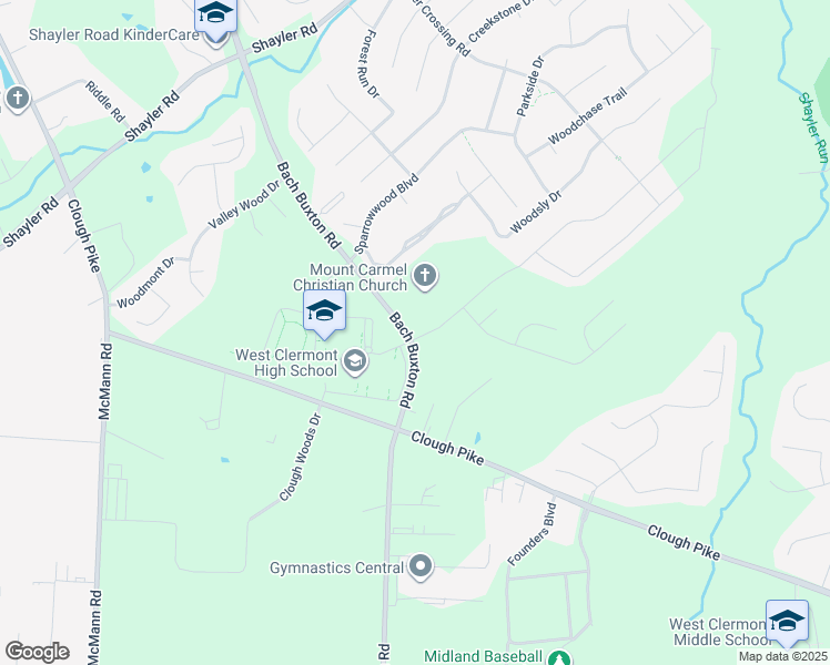 map of restaurants, bars, coffee shops, grocery stores, and more near 4101 Bach Buxton Road in Batavia
