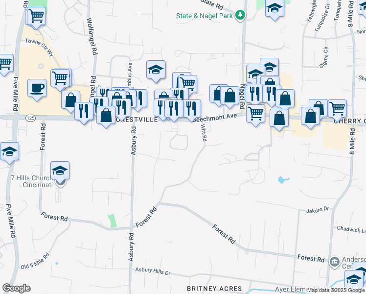 map of restaurants, bars, coffee shops, grocery stores, and more near 1140 King Louis Court in Cincinnati
