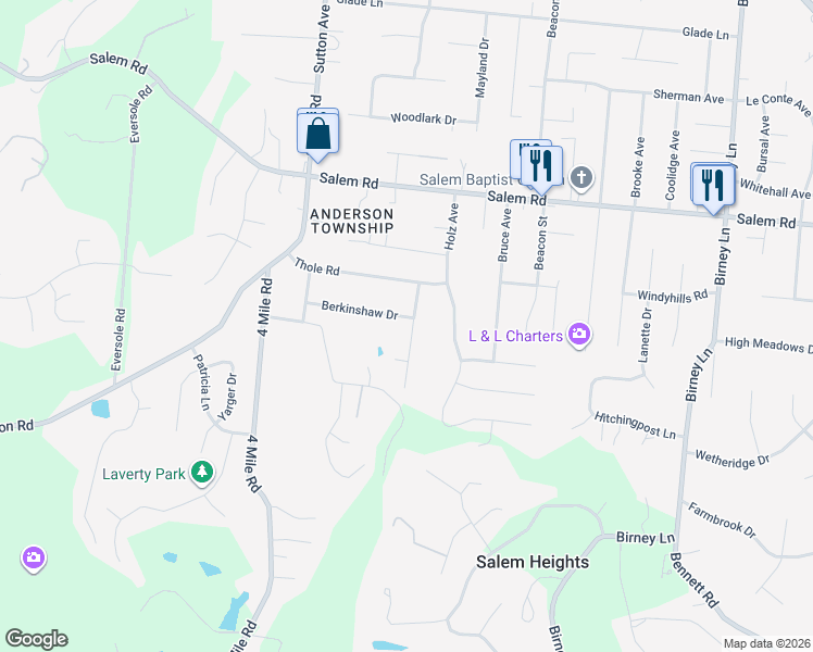 map of restaurants, bars, coffee shops, grocery stores, and more near 1045 Nimitz Lane in Cincinnati