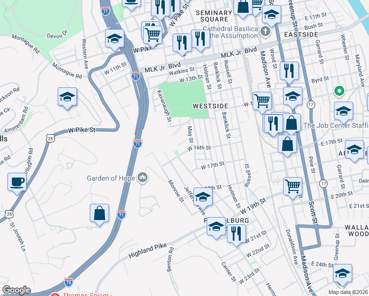 map of restaurants, bars, coffee shops, grocery stores, and more near in Covington