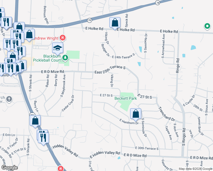 map of restaurants, bars, coffee shops, grocery stores, and more near 18113 East 26th Terrace Court South in Independence