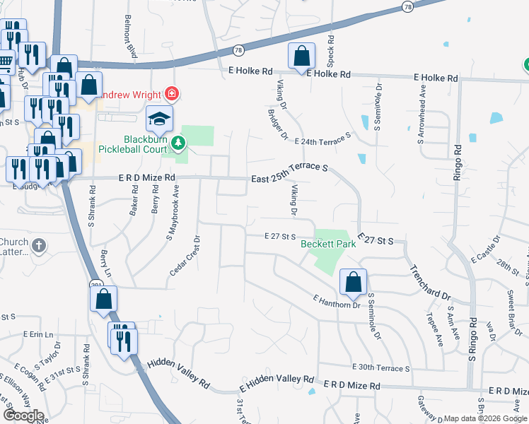 map of restaurants, bars, coffee shops, grocery stores, and more near 18005 East 26th Terrace Court South in Independence