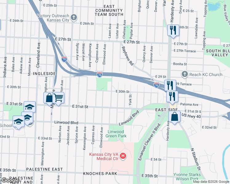 map of restaurants, bars, coffee shops, grocery stores, and more near 3007 Lister Avenue in Kansas City