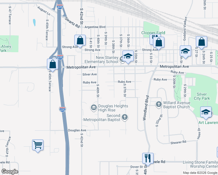 map of restaurants, bars, coffee shops, grocery stores, and more near 3801 Wyandotte Avenue in Kansas City