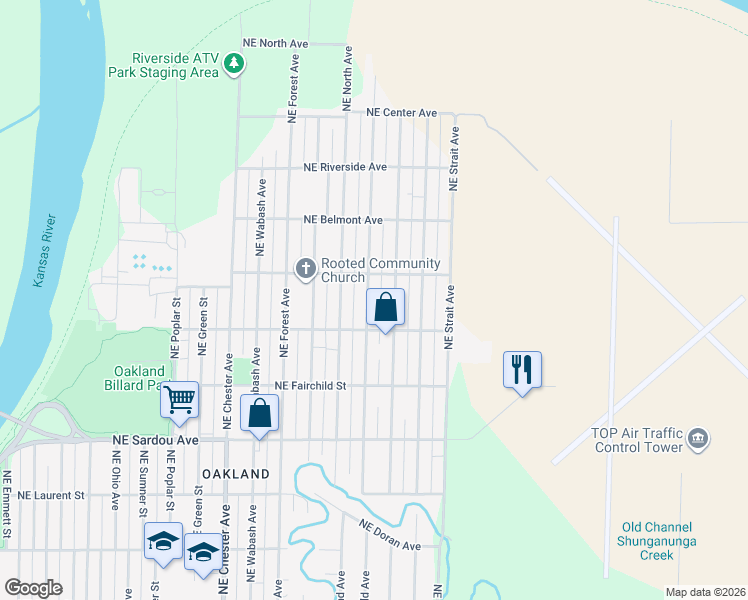 map of restaurants, bars, coffee shops, grocery stores, and more near 1023 Northeast Arter Avenue in Topeka