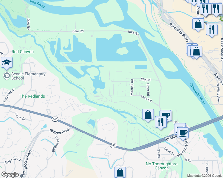 map of restaurants, bars, coffee shops, grocery stores, and more near 454 McFry Road in Grand Junction