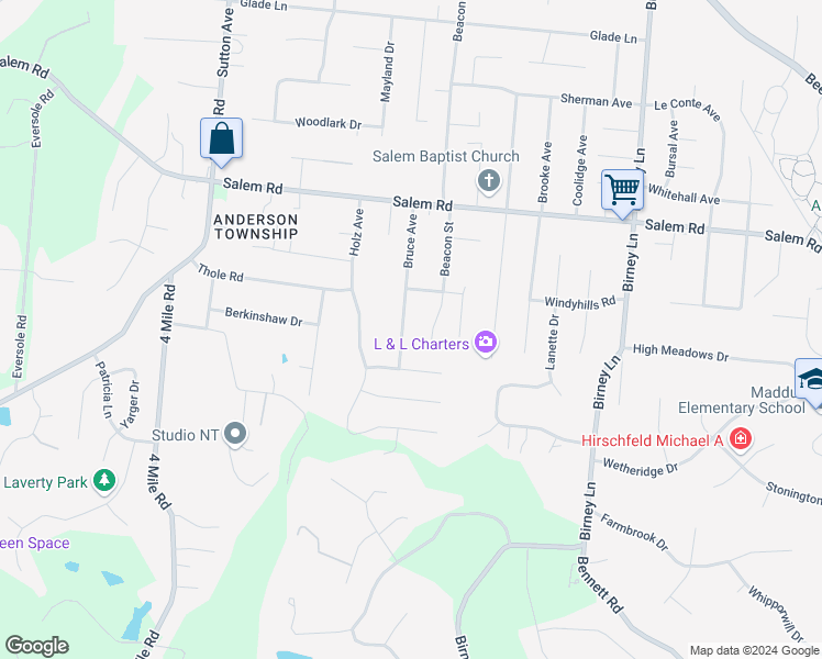 map of restaurants, bars, coffee shops, grocery stores, and more near 1064 Bruce Avenue in Cincinnati