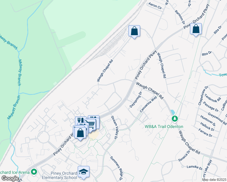 map of restaurants, bars, coffee shops, grocery stores, and more near 8508 Pine Meadows Drive in Odenton