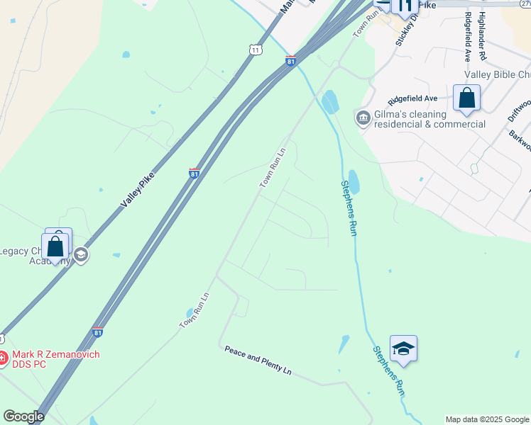 map of restaurants, bars, coffee shops, grocery stores, and more near 127 Westchester Drive in Stephens City