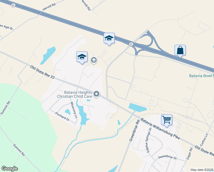 map of restaurants, bars, coffee shops, grocery stores, and more near 4460 Batavia Road in Batavia