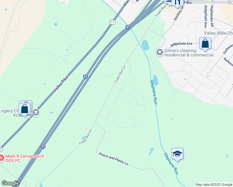 map of restaurants, bars, coffee shops, grocery stores, and more near 127 Westchester Drive in Stephens City