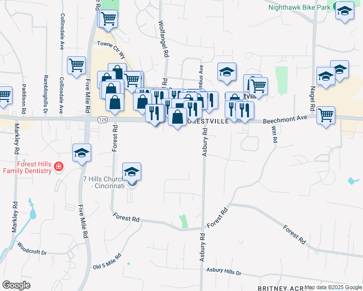 map of restaurants, bars, coffee shops, grocery stores, and more near 1149 Asbury Road in Cincinnati