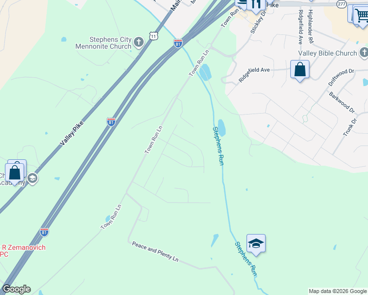 map of restaurants, bars, coffee shops, grocery stores, and more near 118 Nathan Drive in Stephens City