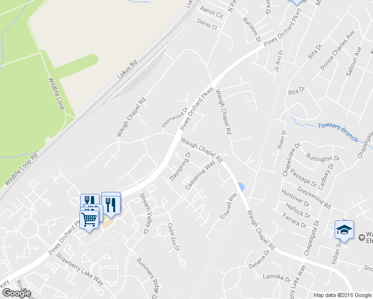 map of restaurants, bars, coffee shops, grocery stores, and more near 2417 Warm Spring Way in Odenton