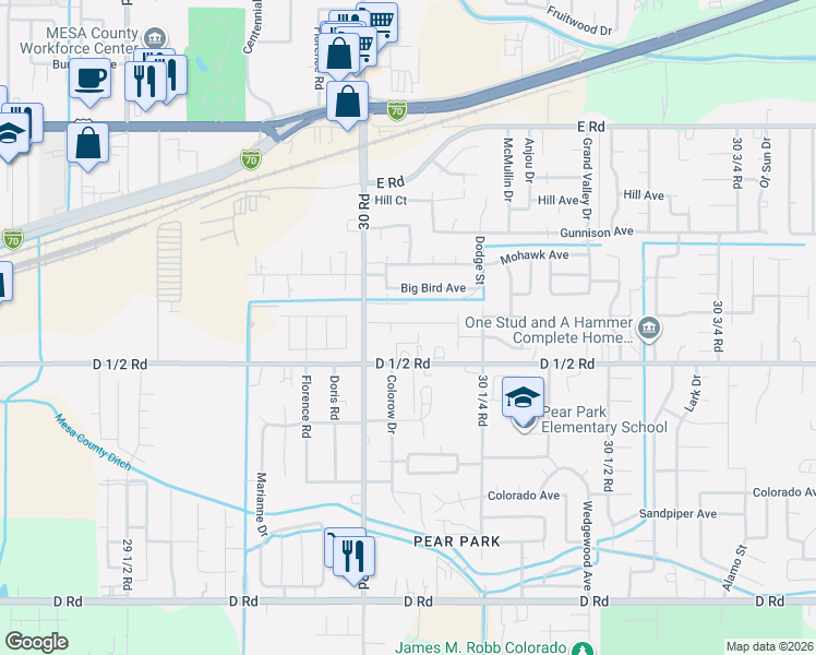 map of restaurants, bars, coffee shops, grocery stores, and more near in Grand Junction