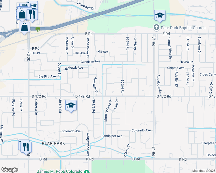 map of restaurants, bars, coffee shops, grocery stores, and more near 456 Morning Dove Drive in Grand Junction