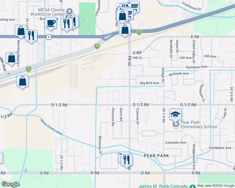 map of restaurants, bars, coffee shops, grocery stores, and more near in Grand Junction