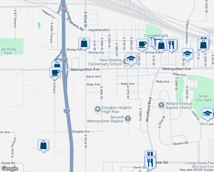 map of restaurants, bars, coffee shops, grocery stores, and more near 3830 Wyandotte Avenue in Kansas City