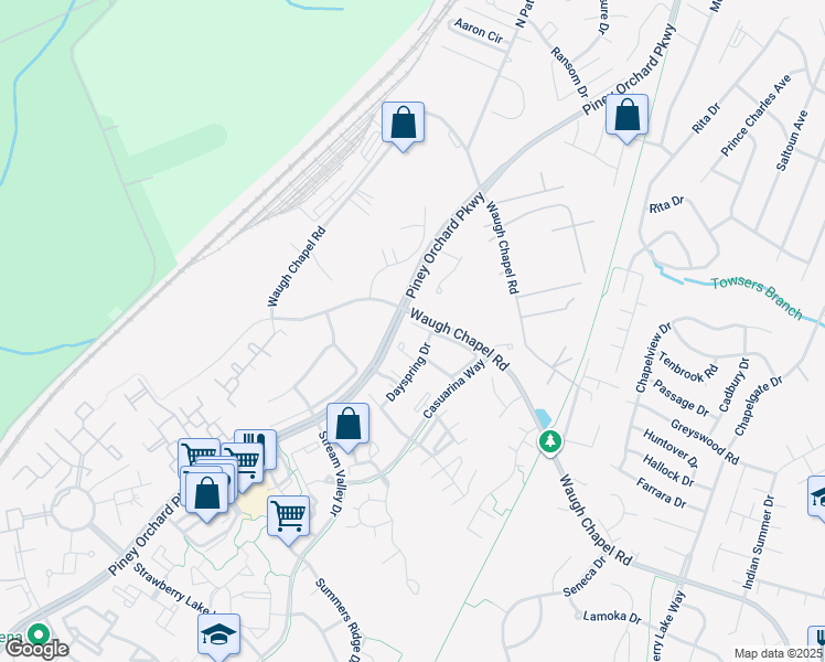 map of restaurants, bars, coffee shops, grocery stores, and more near 2407 Warm Spring Way in Odenton