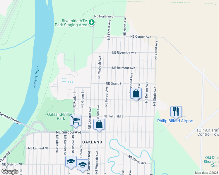 map of restaurants, bars, coffee shops, grocery stores, and more near 1020 Northeast Forest Avenue in Topeka