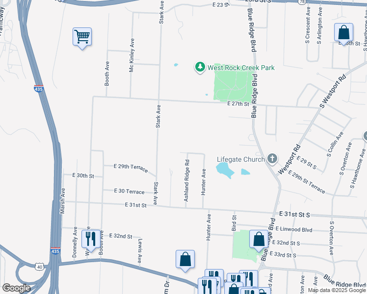 map of restaurants, bars, coffee shops, grocery stores, and more near 2815 Stark Avenue in Kansas City