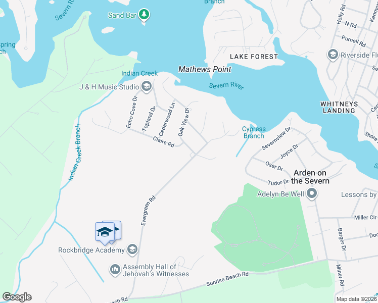 map of restaurants, bars, coffee shops, grocery stores, and more near 1123 Oak View Drive in Crownsville