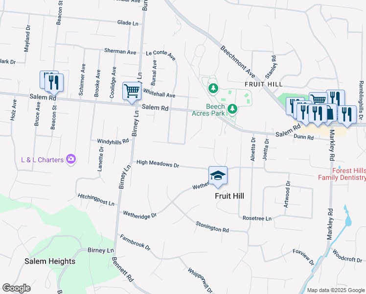 map of restaurants, bars, coffee shops, grocery stores, and more near 6804 Sunray Street in Cincinnati