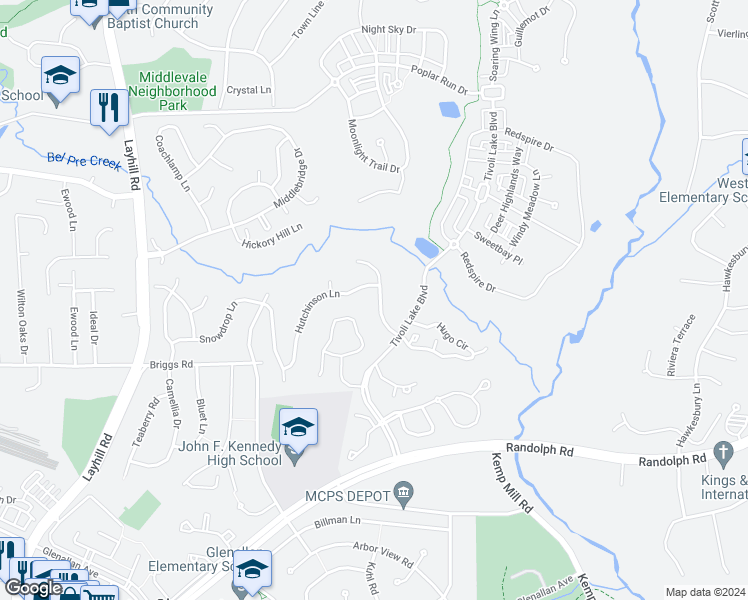map of restaurants, bars, coffee shops, grocery stores, and more near 13214 Osterport Drive in Silver Spring