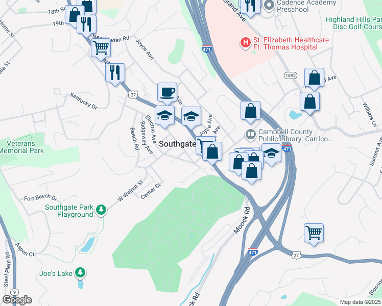 map of restaurants, bars, coffee shops, grocery stores, and more near 1998 Alexandria Pike in Fort Thomas