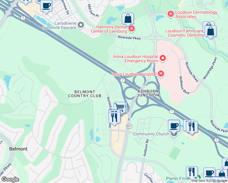 map of restaurants, bars, coffee shops, grocery stores, and more near Sepia Square in Ashburn