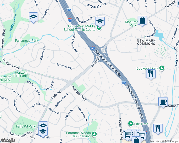 map of restaurants, bars, coffee shops, grocery stores, and more near 1020 Willowleaf Way in Rockville