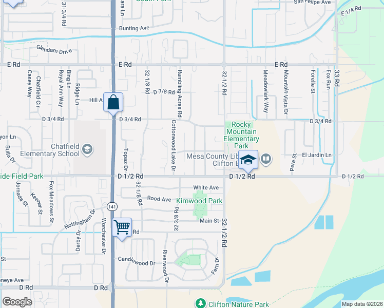 map of restaurants, bars, coffee shops, grocery stores, and more near 459 Carson Lake Drive in Clifton