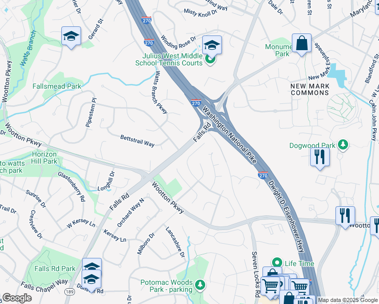 map of restaurants, bars, coffee shops, grocery stores, and more near 1020 Willowleaf Way in Rockville
