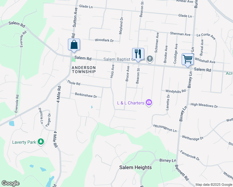 map of restaurants, bars, coffee shops, grocery stores, and more near in Hamilton County