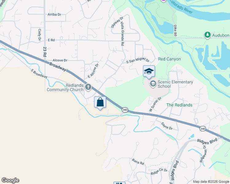 map of restaurants, bars, coffee shops, grocery stores, and more near 2352 Broadway in Grand Junction