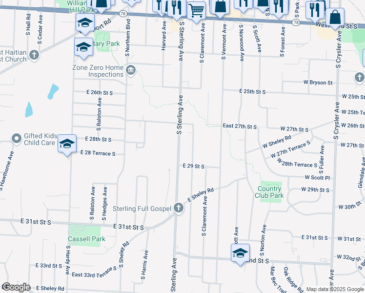 map of restaurants, bars, coffee shops, grocery stores, and more near 2715 South Sterling Avenue in Independence