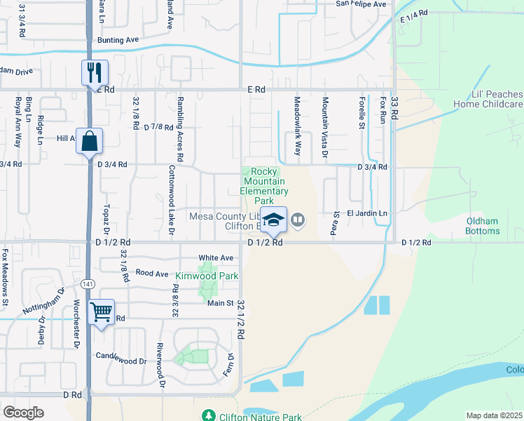 map of restaurants, bars, coffee shops, grocery stores, and more near 3260 D 1/2 Road in Clifton