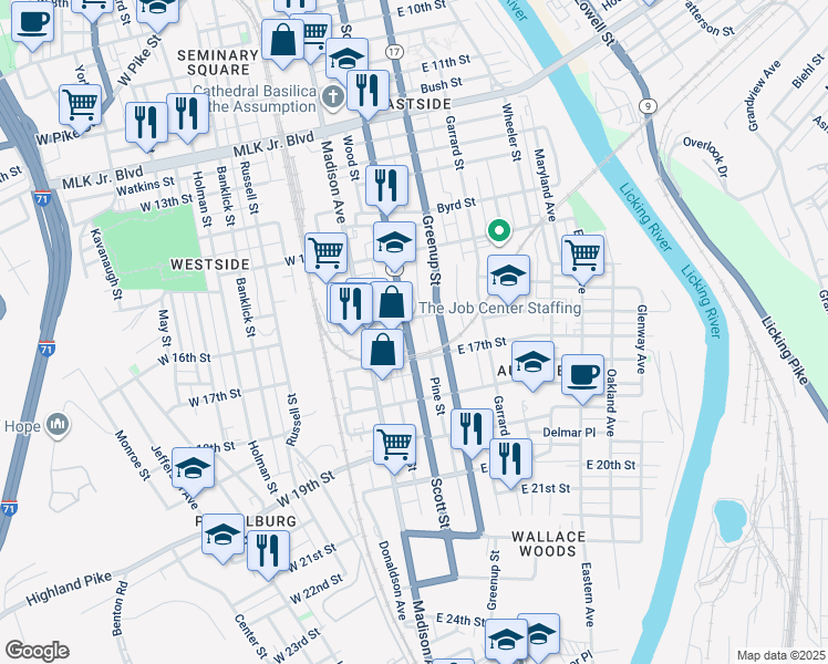 map of restaurants, bars, coffee shops, grocery stores, and more near in Covington
