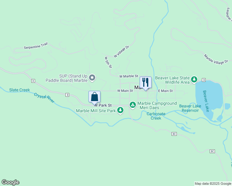 map of restaurants, bars, coffee shops, grocery stores, and more near in Marble