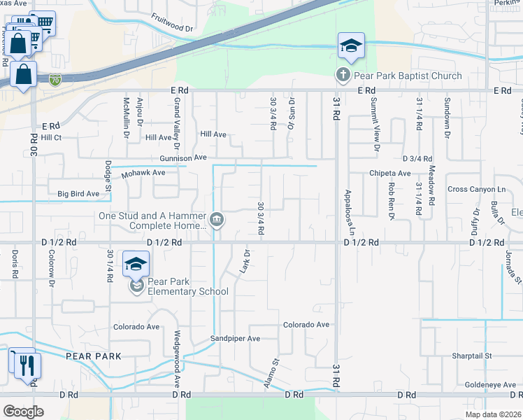 map of restaurants, bars, coffee shops, grocery stores, and more near 3075 Canyonland Drive in Grand Junction