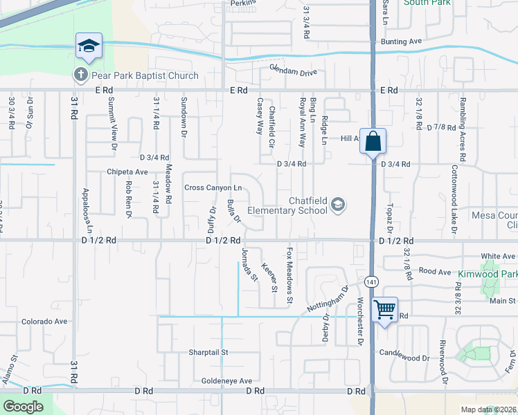 map of restaurants, bars, coffee shops, grocery stores, and more near 455 Chatfield Lane in Grand Junction