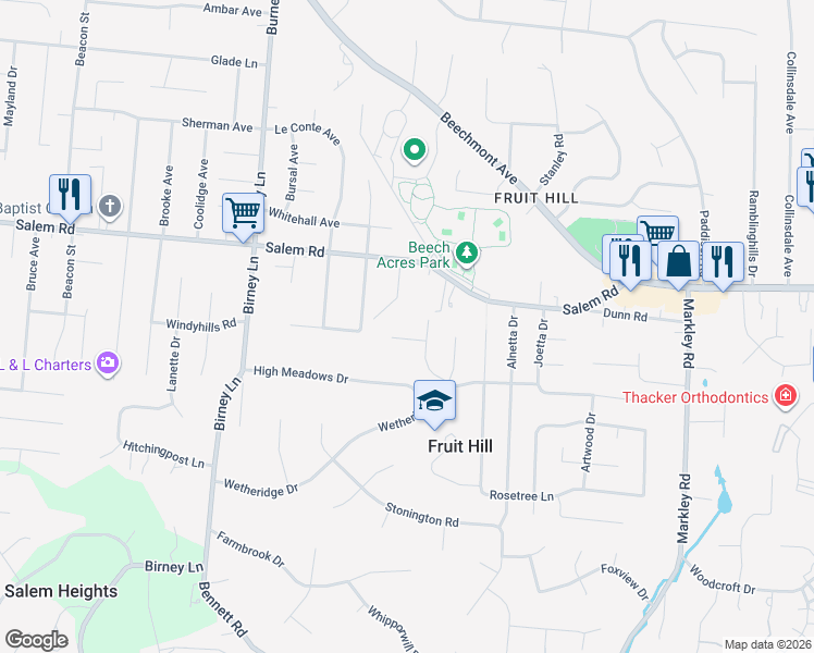 map of restaurants, bars, coffee shops, grocery stores, and more near 1167 Kingscove Way in Cincinnati
