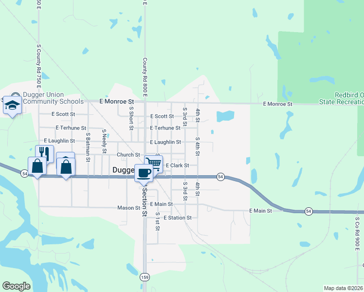 map of restaurants, bars, coffee shops, grocery stores, and more near 8101-8199 East Laughlin Street in Dugger
