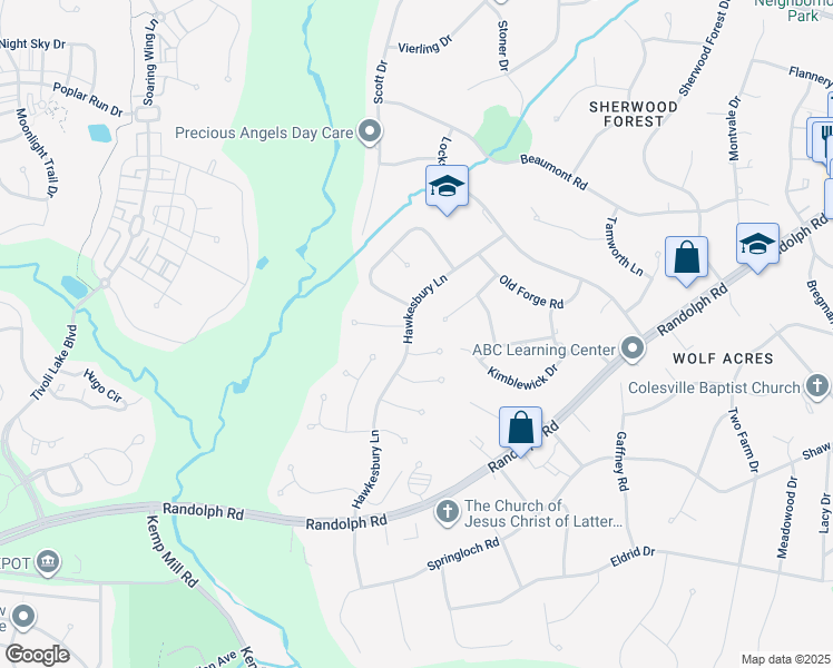 map of restaurants, bars, coffee shops, grocery stores, and more near 600 Hawkesbury Lane in Silver Spring