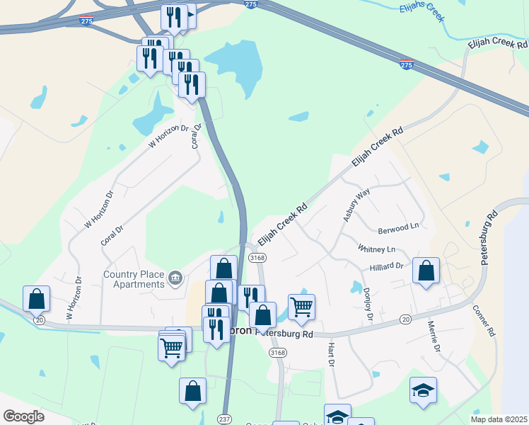 map of restaurants, bars, coffee shops, grocery stores, and more near 1910 Elijah Creek Road in Hebron