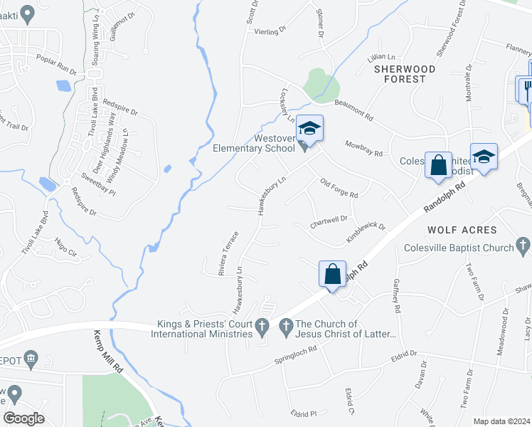 map of restaurants, bars, coffee shops, grocery stores, and more near 600 Hawkesbury Lane in Silver Spring