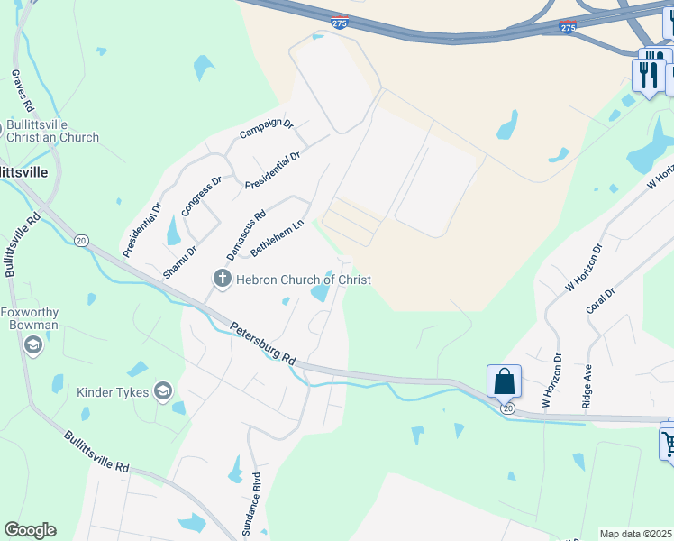 map of restaurants, bars, coffee shops, grocery stores, and more near 2717 Fister Place Boulevard in Hebron