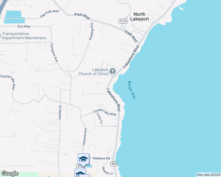 map of restaurants, bars, coffee shops, grocery stores, and more near 2942 Lakeshore Boulevard in Lakeport