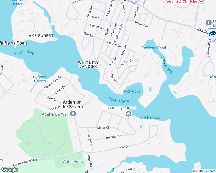 map of restaurants, bars, coffee shops, grocery stores, and more near 713 Shore Road in Severna Park